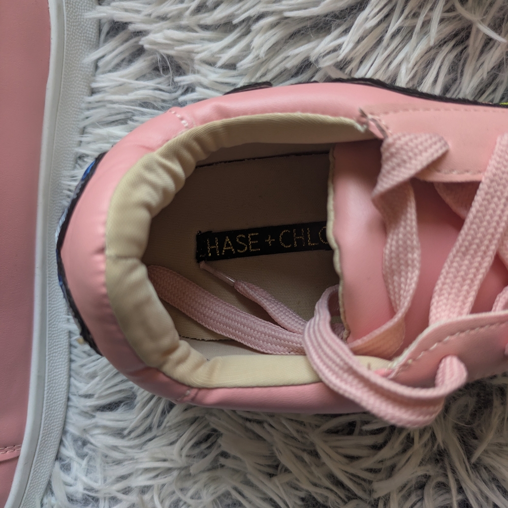 Chase + Chloe Pink Embroidery Heart & Floral Lace-Up Sneakers - Picture 3 of 8